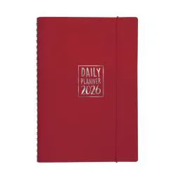 Agenda giornaliera Biembi 2026 rosso magenta spiralata con copertina in cuoio rigenerato 15x21cm