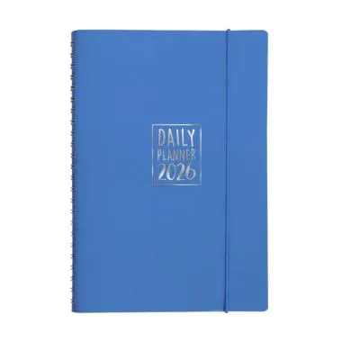 Agenda giornaliera Biembi 2026 azzurro spiralata con copertina in cuoio rigenerato 15x21cm