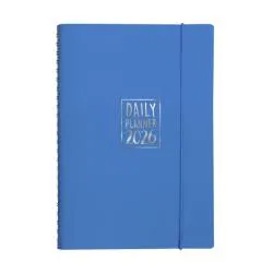 Agenda giornaliera Biembi 2026 azzurro spiralata con copertina in cuoio rigenerato 15x21cm