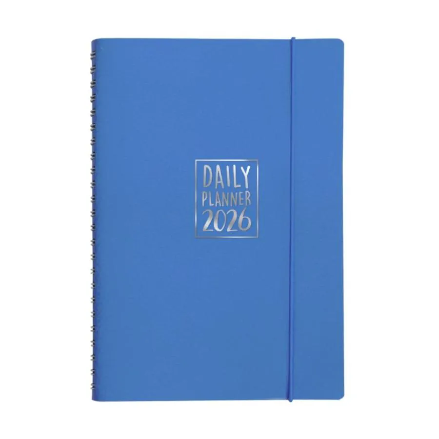 Agenda giornaliera Biembi 2026 azzurro spiralata con copertina in cuoio rigenerato 15x21cm