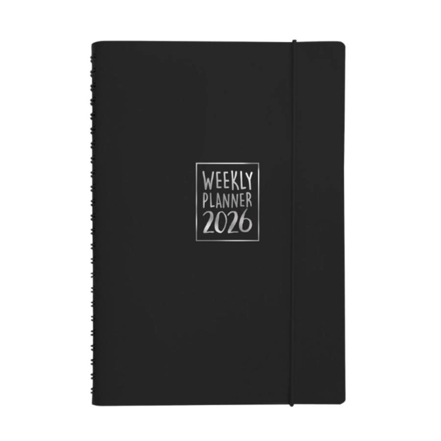 Agenda settimanale Biembi 2026 nero spiralata con copertina in cuoio rigenerato 9x14 cm