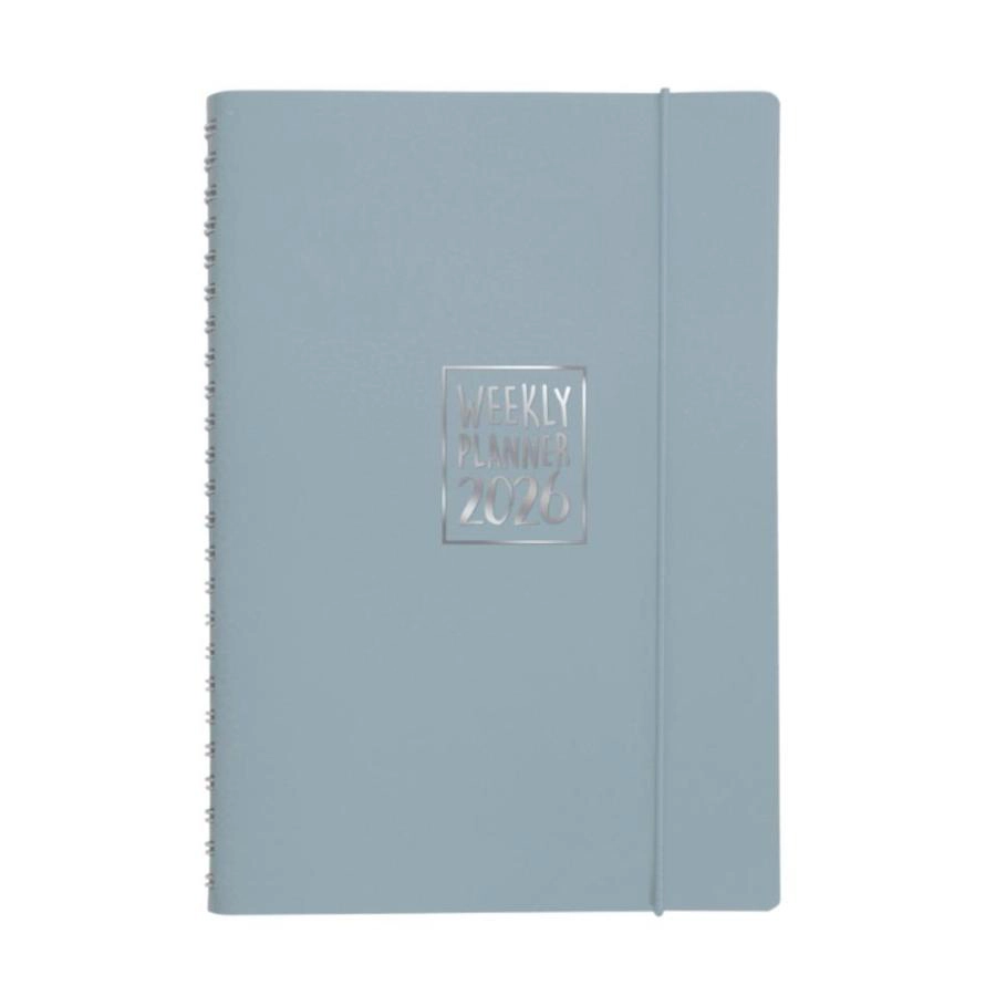 Agenda settimanale Biembi 2026 grigio spiralata con copertina in cuoio rigenerato 9x14 cm