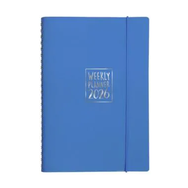 Agenda settimanale Biembi 2026 azzurro spiralata con copertina in cuoio rigenerato 9x14 cm