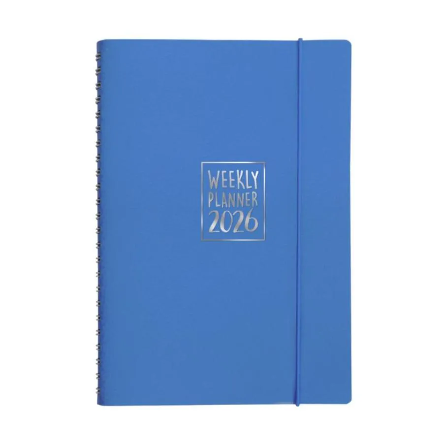Agenda settimanale Biembi 2026 azzurro spiralata con copertina in cuoio rigenerato 9x14 cm